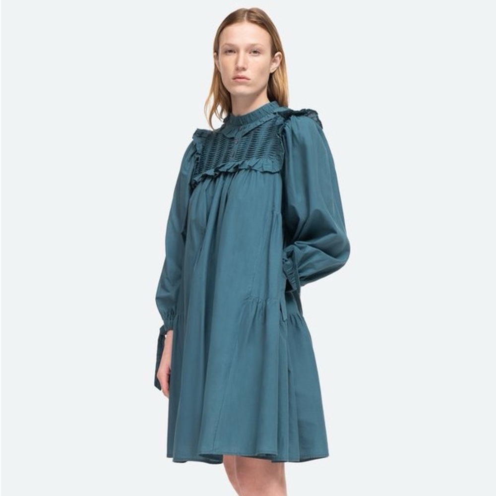 SEA NEW YORK EUC Adrienne Cotton Puff Sleeve Tunic Dress In Spruce